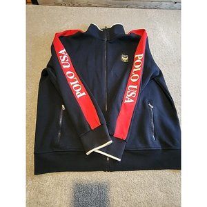 Polo Ralph Lauren Jacket Mens  Sz. L  Blue Red USA Double Knit Track  Uni Crest